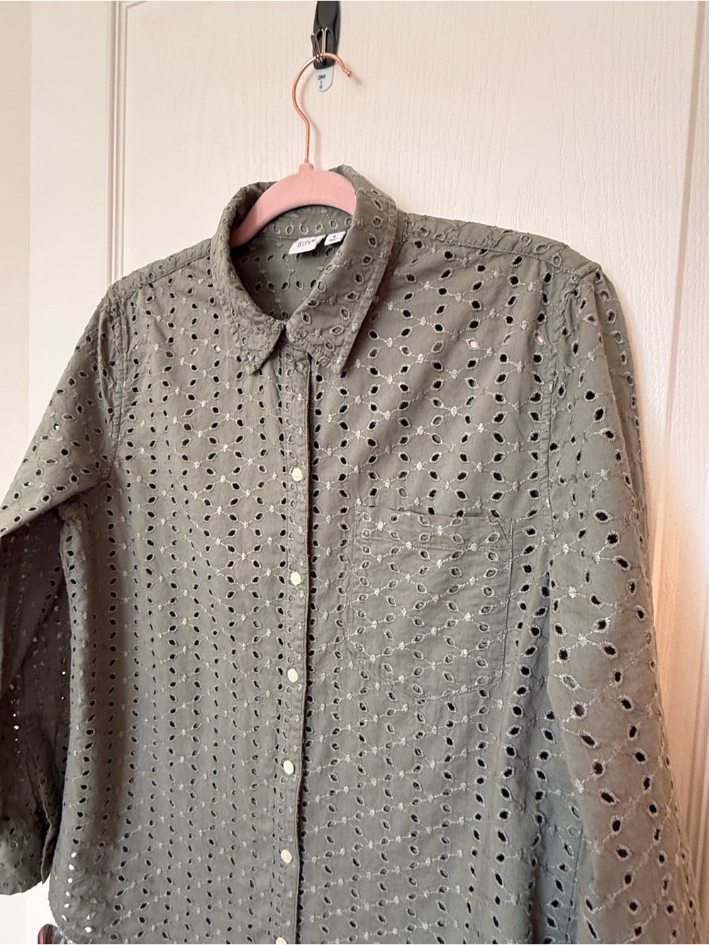 GAP Olive Eyelet Button-Down Shirt - Picture 2 of 10